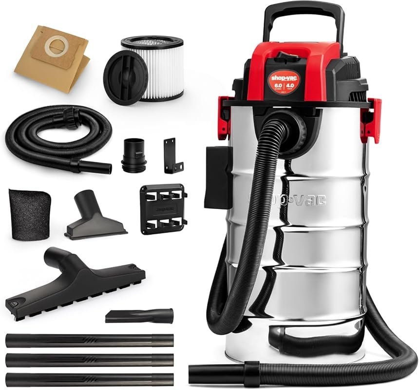Shop-Vac 6 Gallon 4.0 Peak HP Wall-Mountable Wet/Dry Vacuum, Compact w