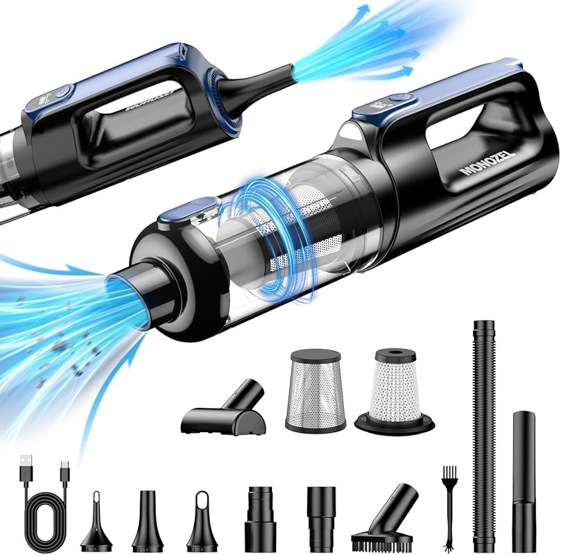 Powerful MONOZEL Cordless Car Vacuum with 18000Pa Suction, 2-in-1 Dust