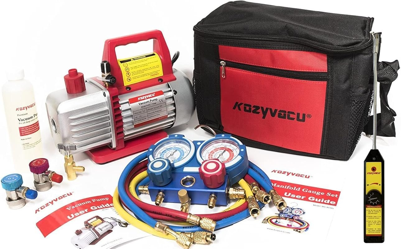 Complete AUTO AC Repair Tool Kit with 3.5 CFM Vacuum Pump, Manifold Ga