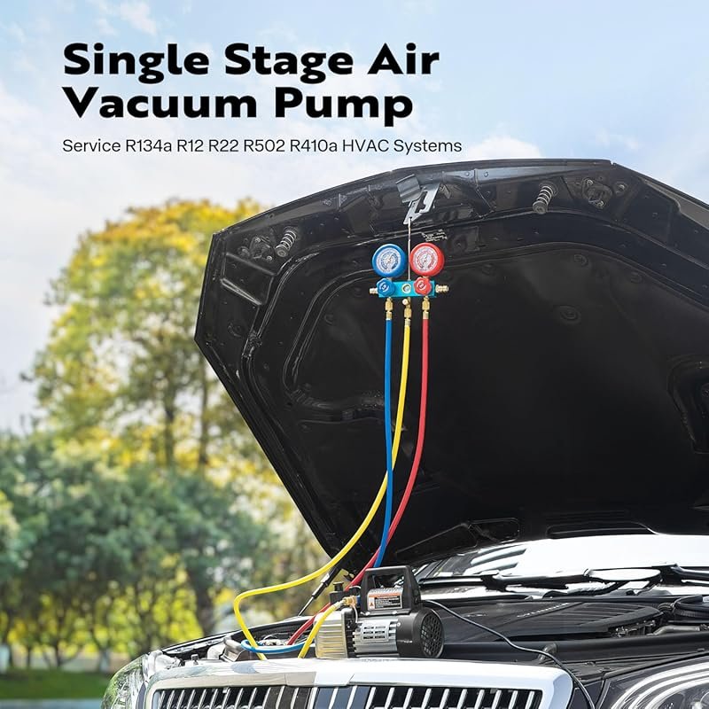 VIVOHOME 110V 1/4 HP 3.5 CFM Rotary Vane Vacuum Pump with R134a Gauge 