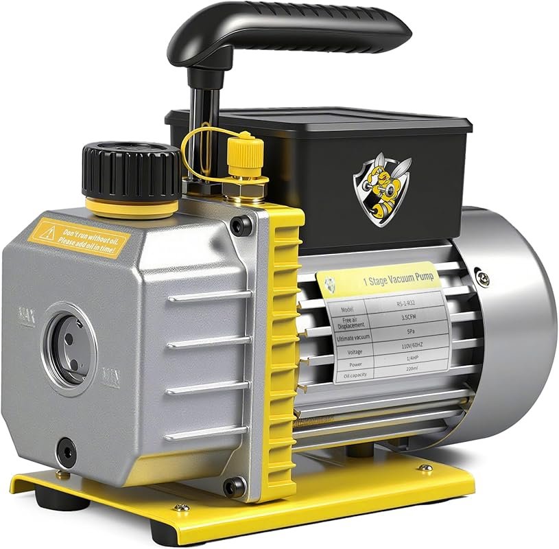 3.5 CFM 1/4 HP Single Stage Rotary Vane Vacuum Pump, 110V Sparkless fo