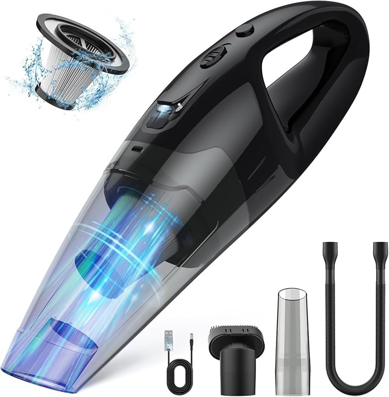 BSRCO Cordless Rechargeable Mini Handheld Car Vacuum with LED Light an