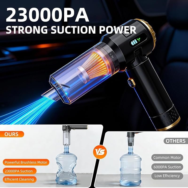 Powerful 23000Pa Cordless Handheld Vacuum for Home and Car, Lightweigh