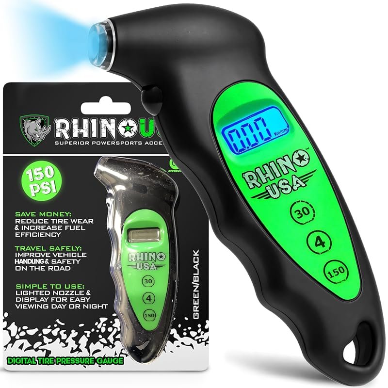 Rhino USA Digital Tire Pressure Gauge 150 PSI with Backlit Display for