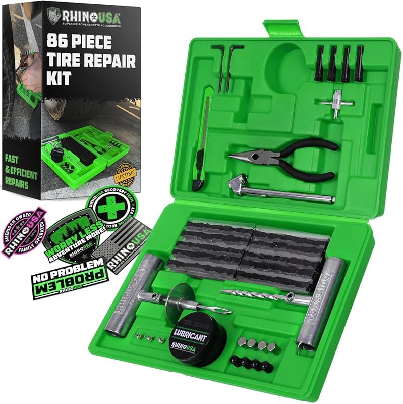 Rhino USA 86-Piece Professional Heavy Duty Tubeless Tire Repair Kit fo