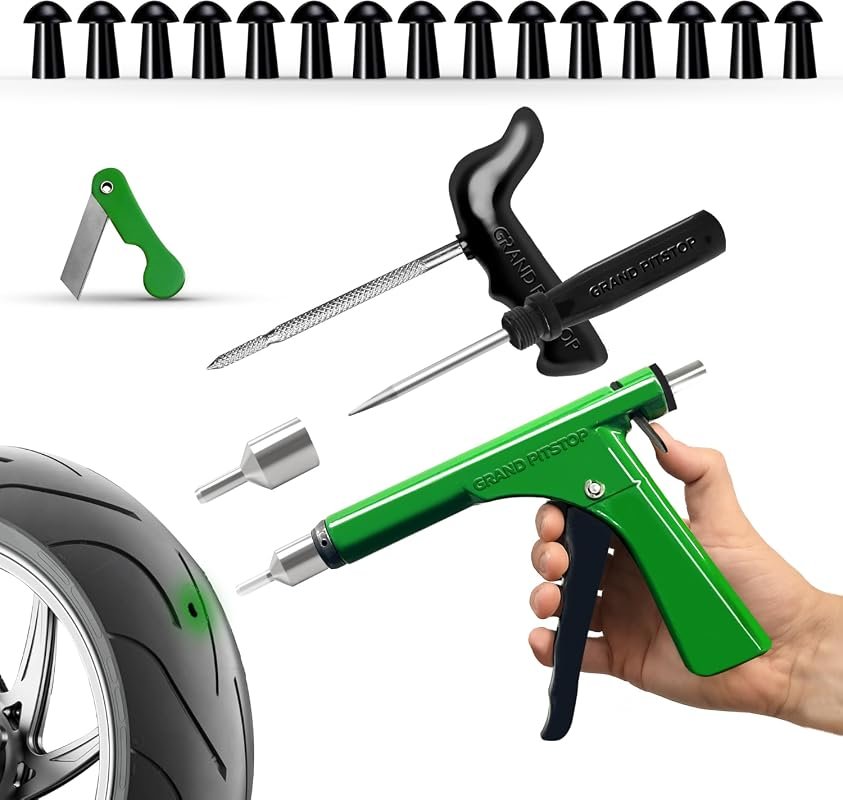 GRAND PITSTOP Tubeless Tire Gun Puncture Repair Kit with Mushroom Plug