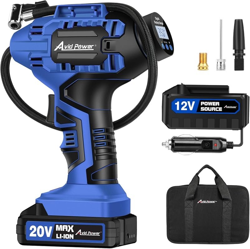 AVID POWER 20V Cordless Tire Inflator Portable Air Compressor with Rec