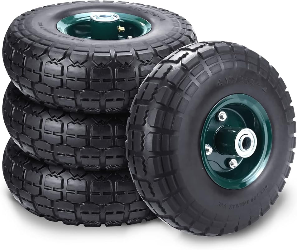 4-Pack 10-Inch Solid Flat-Free Replacement Tires with 5/8-inch Bearing