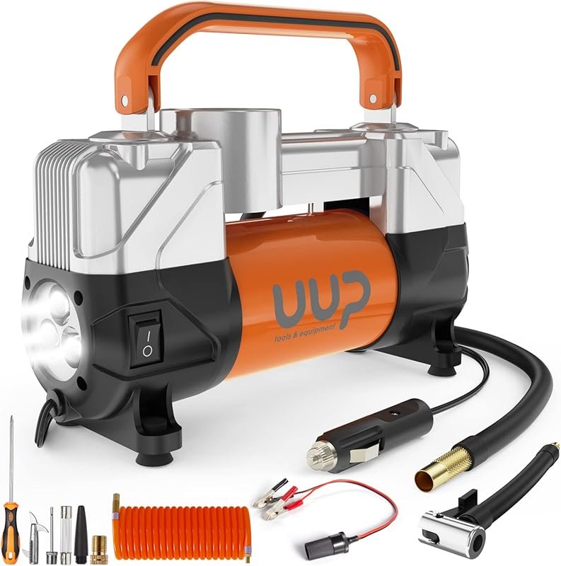 UUP Portable 12V 150 PSI Tire Inflator with Dual Cylinders and LED Lig