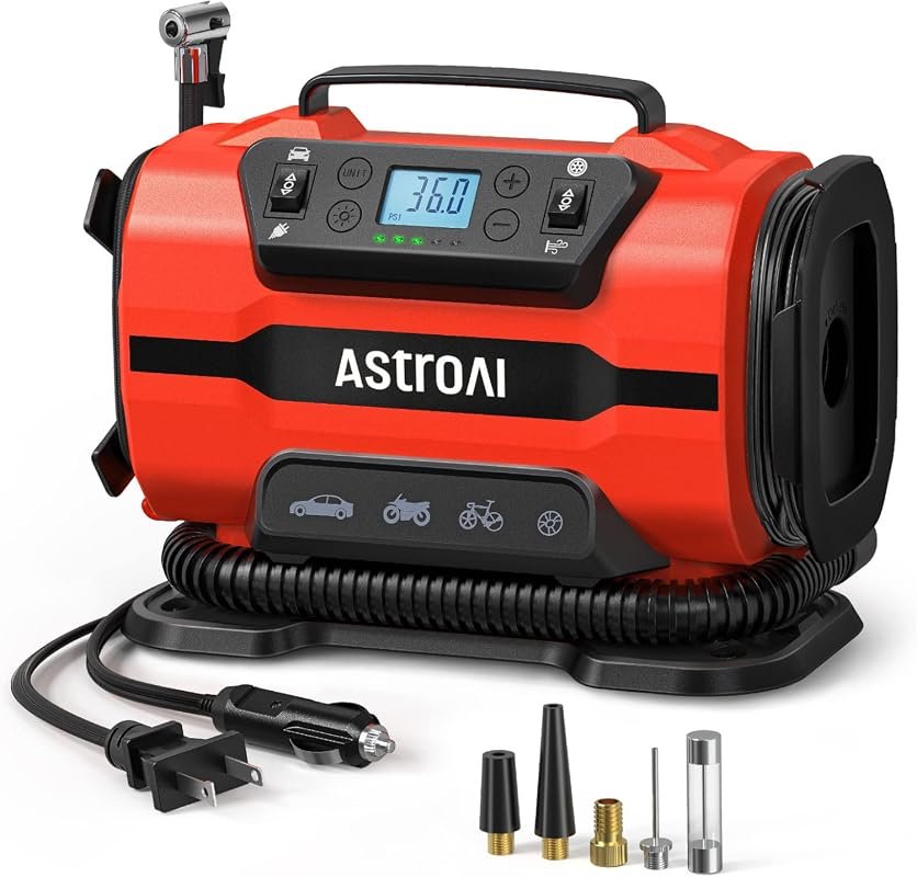AstroAI Portable 12V/120V Dual Power Tire Inflator with Dual Metal Mot