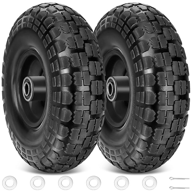 TICONN 10-Inch Solid Flat-Free Replacement Tires 2-Pack with 5/8-Inch