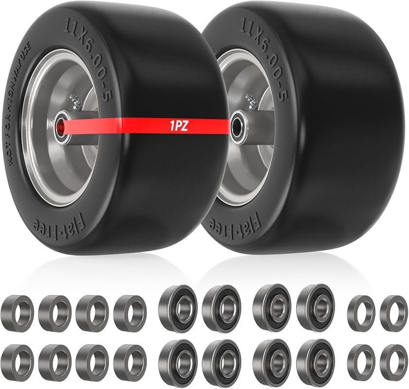 11x6.00-5 Flat Free Gray Tires for Zero-Turn Mowers with Universal Bea