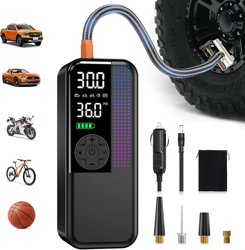 WEOLULI 150 PSI Cordless Tire Inflator with 6000mAh Battery, Auto Shut