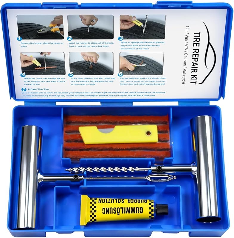 Heavy Duty 16-Piece Professional Tire Plug Kit for Emergency Flat Tire