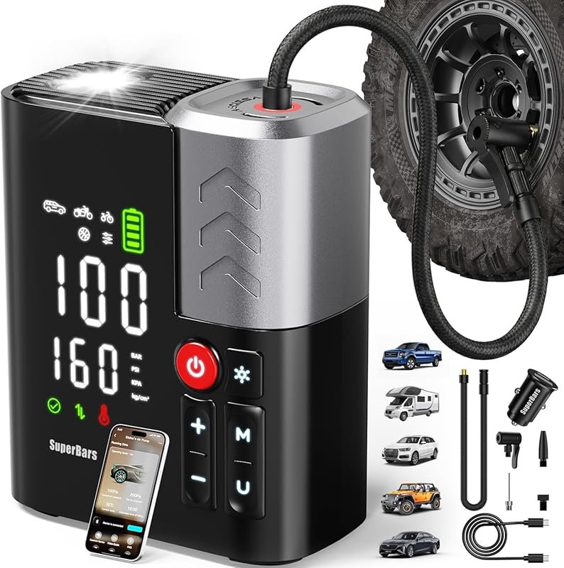 SuperBars Portable Tire Inflator 160PSI Electric Air Compressor with 1