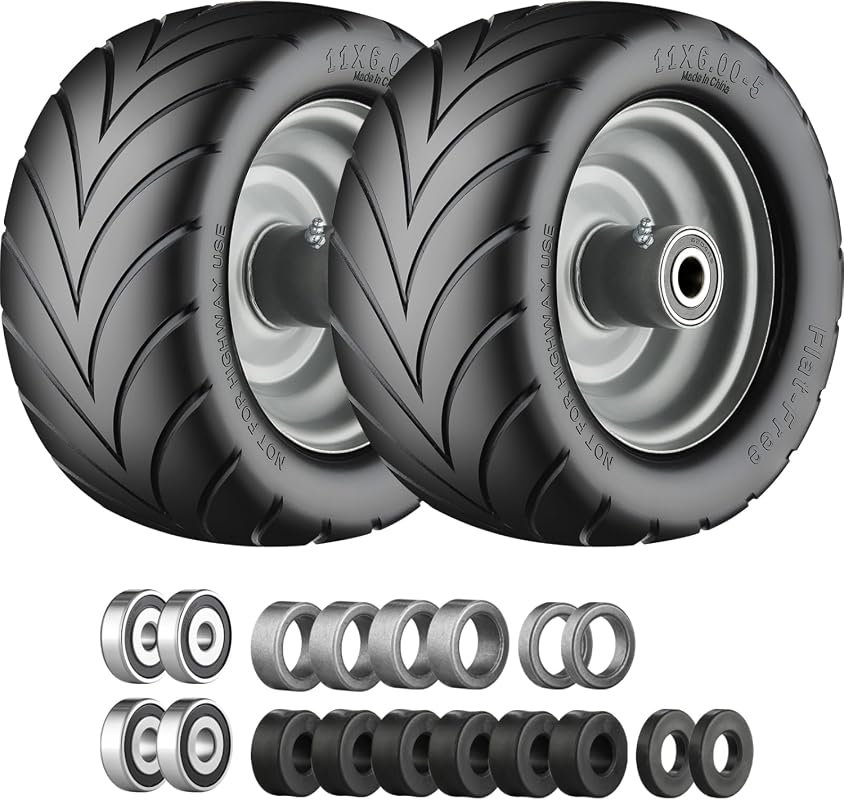 11x6.00-5 Flat-Free Zero Turn Mower Tires with Chevron Tread Gray Rim 