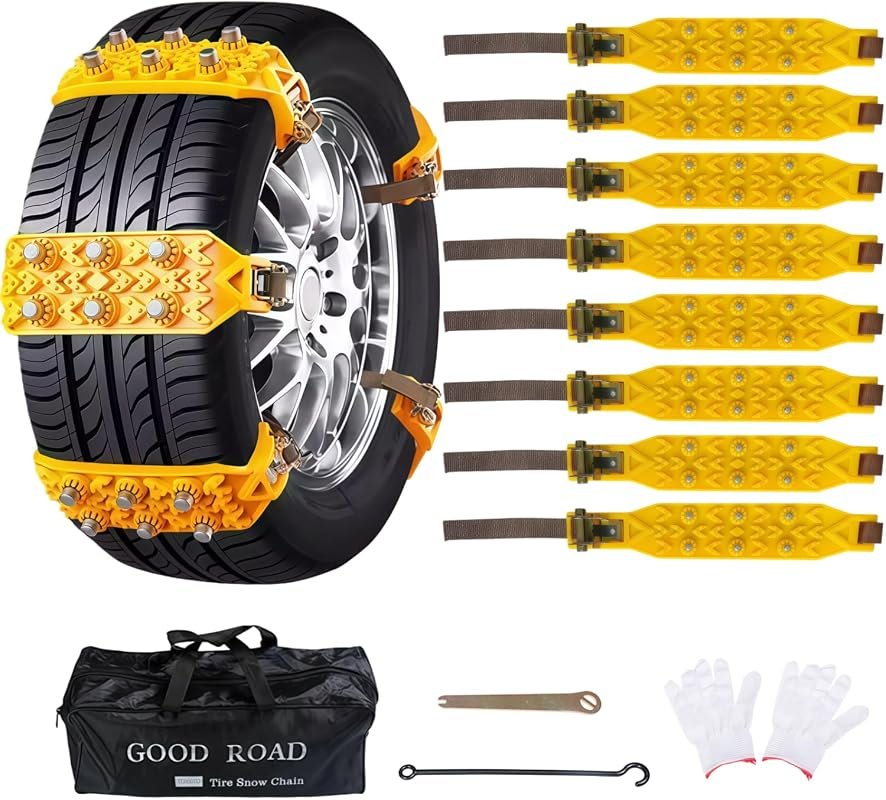 8-Pack Universal Thickened TPU Snow Tire Chains, Wear-Resistant Adjust