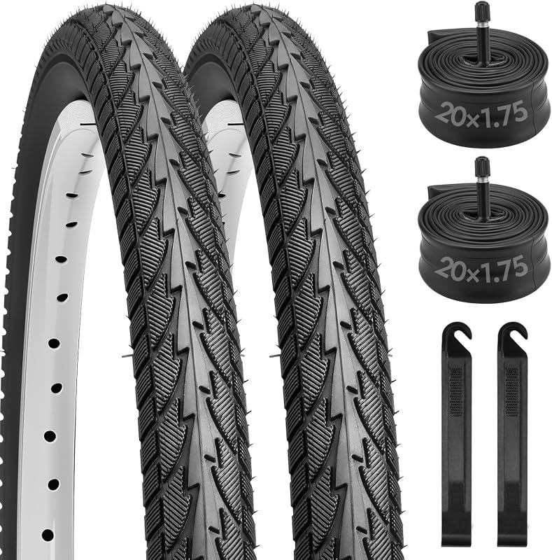 2 Pack 20x1.75 Folding Bike Tires and Tubes Set with Levers for MTB Hy