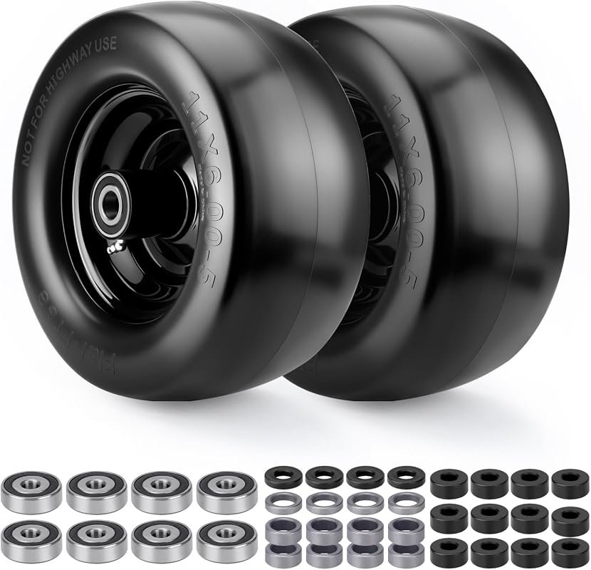 2 Pack 11x6.00-5 Flat Free Lawn Mower Tire and Wheel Assembly for Zero