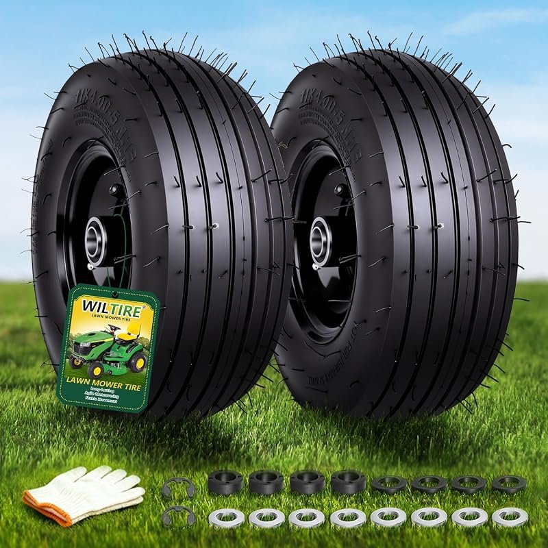 Wiltire 11x4.00-5 Lawn Mower Tire and Wheel Assembly Tubeless Smooth T
