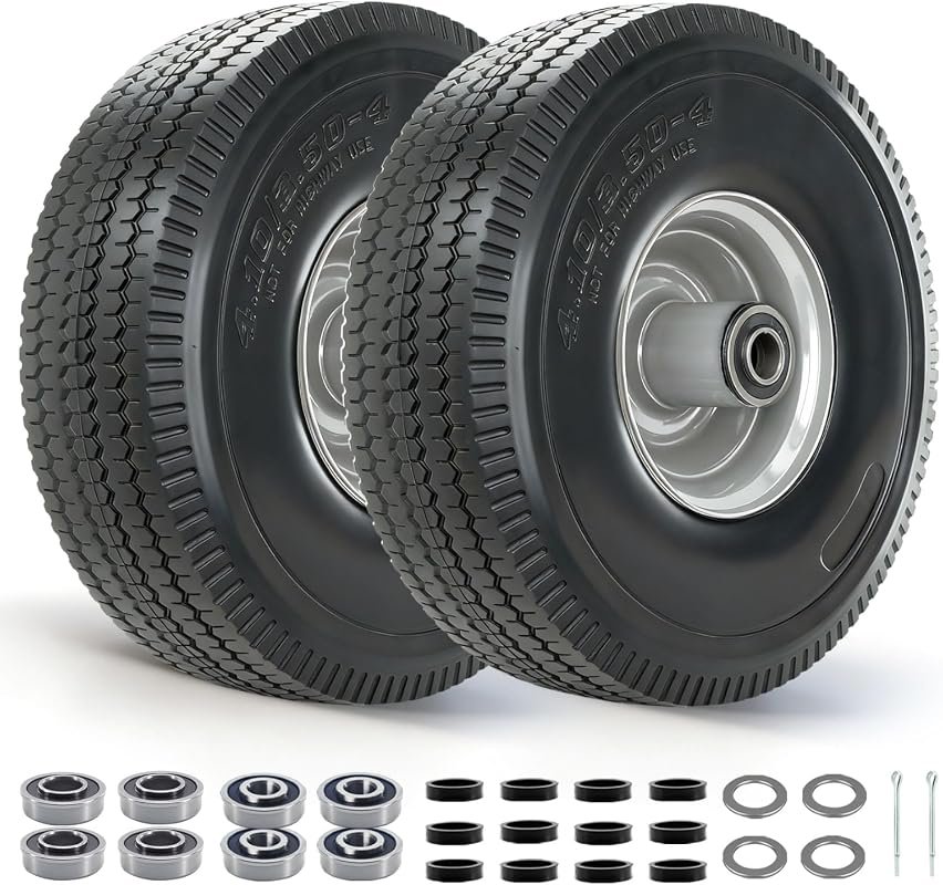 2-Pack 10-Inch Hand Truck Replacement Tires with 5/8-inch Bearings, Fi
