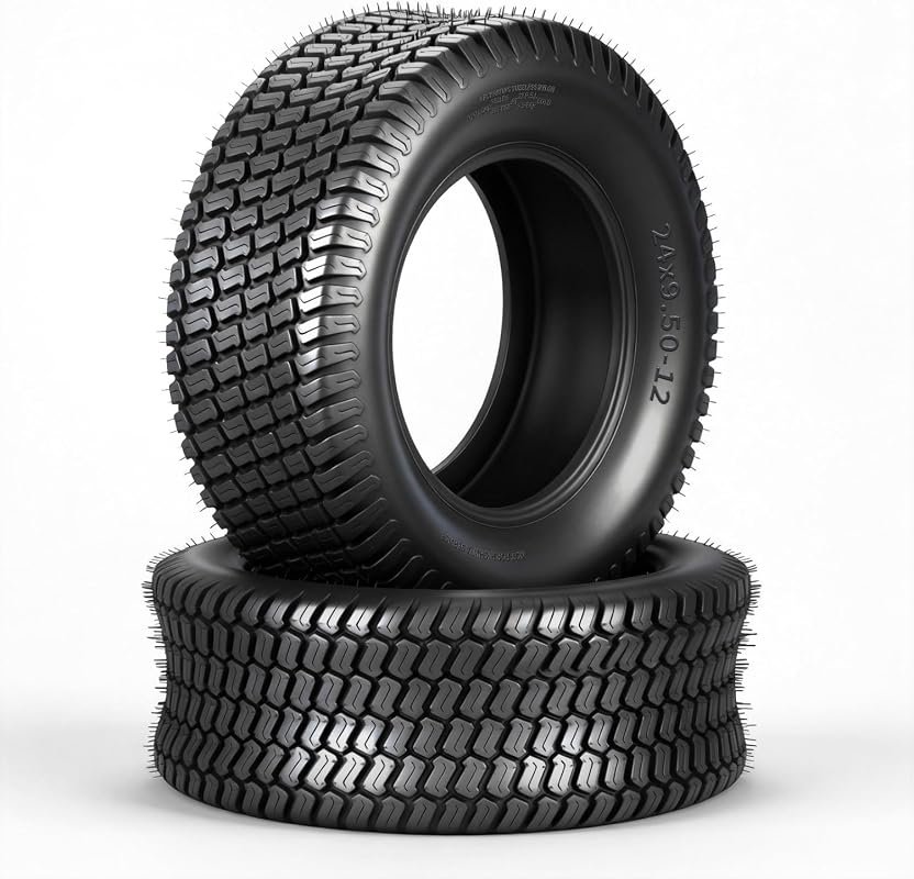 24x9.50-12 Lawn Mower Tires 4-Ply Tubeless Set of 2, Turf-S Tread for